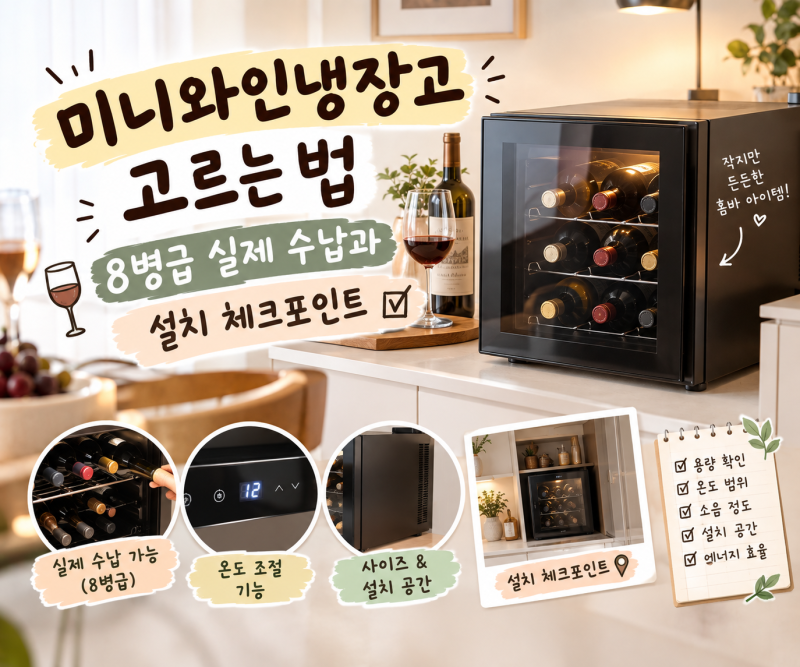 미니와인냉장고 고르는 법, 8병급 실제 수납과 설치 체크포인트