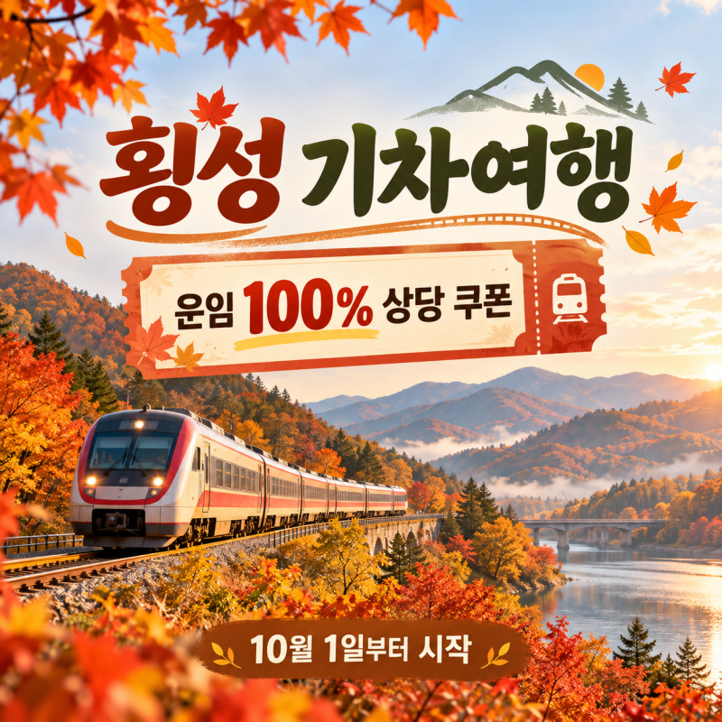 횡성 기차 운임 100% 상당 쿠폰｜10월 1일부터 시작, 신청부터 받는 법