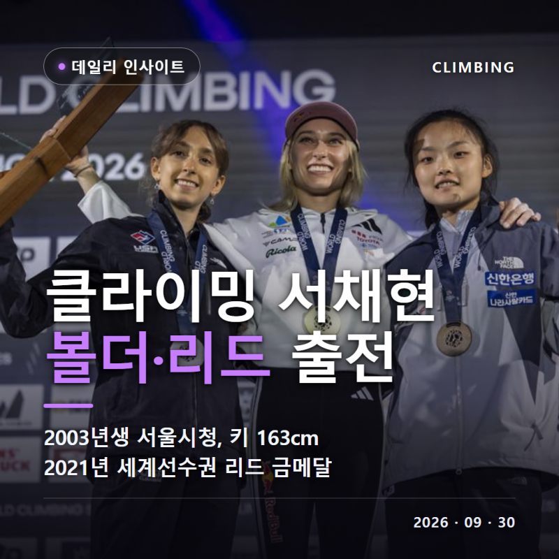 클라이밍 서채현 나이 키 프로필 소속 아버지 서종국 세계선수권 우승 아시안게임 볼더 리드....