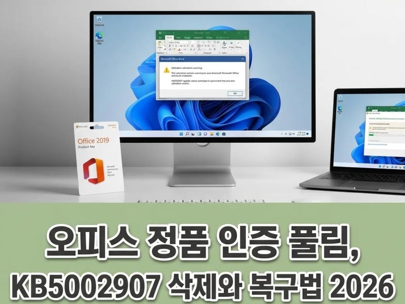 윈도우 오피스 정품 인증 풀림, KB5002907 삭제와 복구법