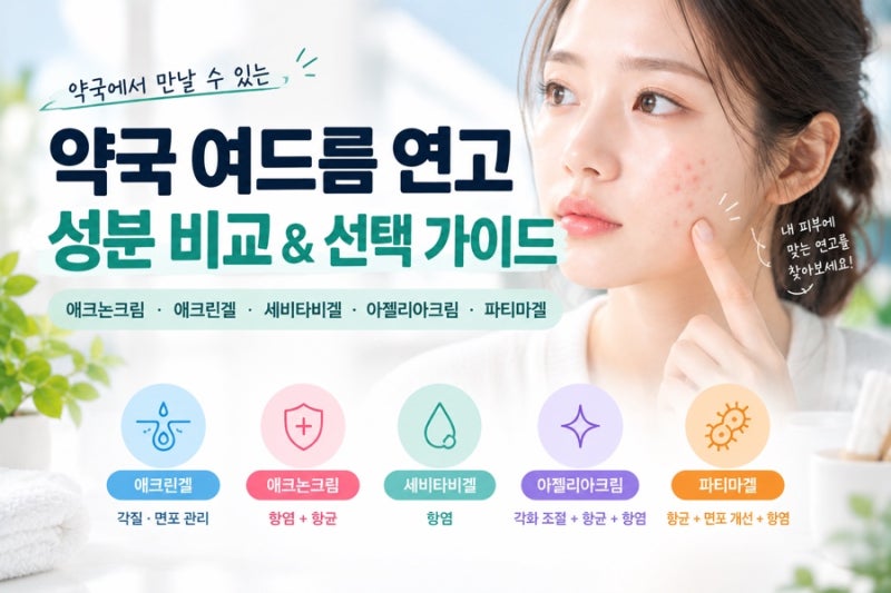 약국 여드름 연고 총정리｜애크논크림 · 애크린겔 · 아젤리아크림 · 세비타비겔 · 파티마....