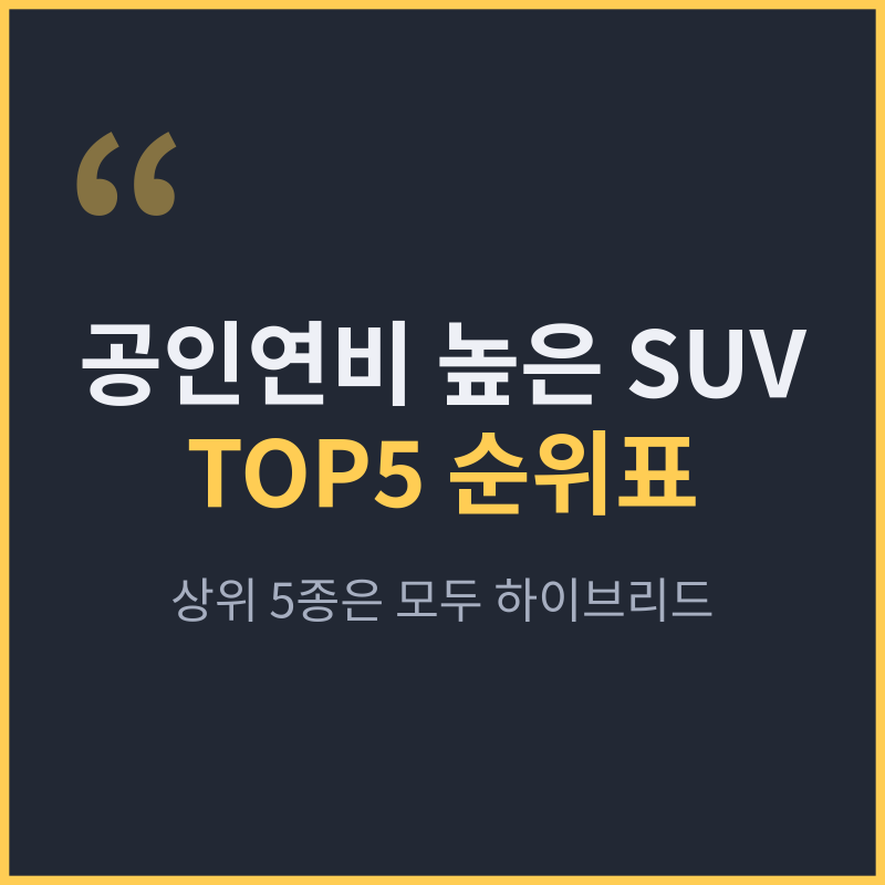 공인연비 높은 국산 SUV TOP5, 니로·코나·셀토스·아르카나·스포티지 순위