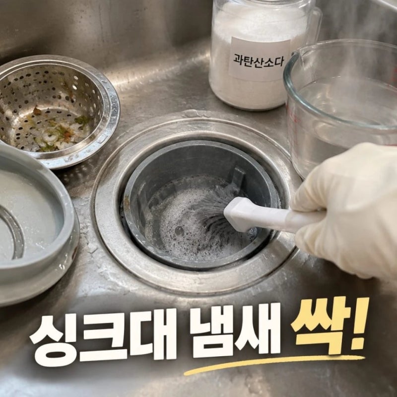 싱크대 배수구 냄새 없애는 법, 과탄산소다로 악취 싹 잡는 청소 순서 3단계