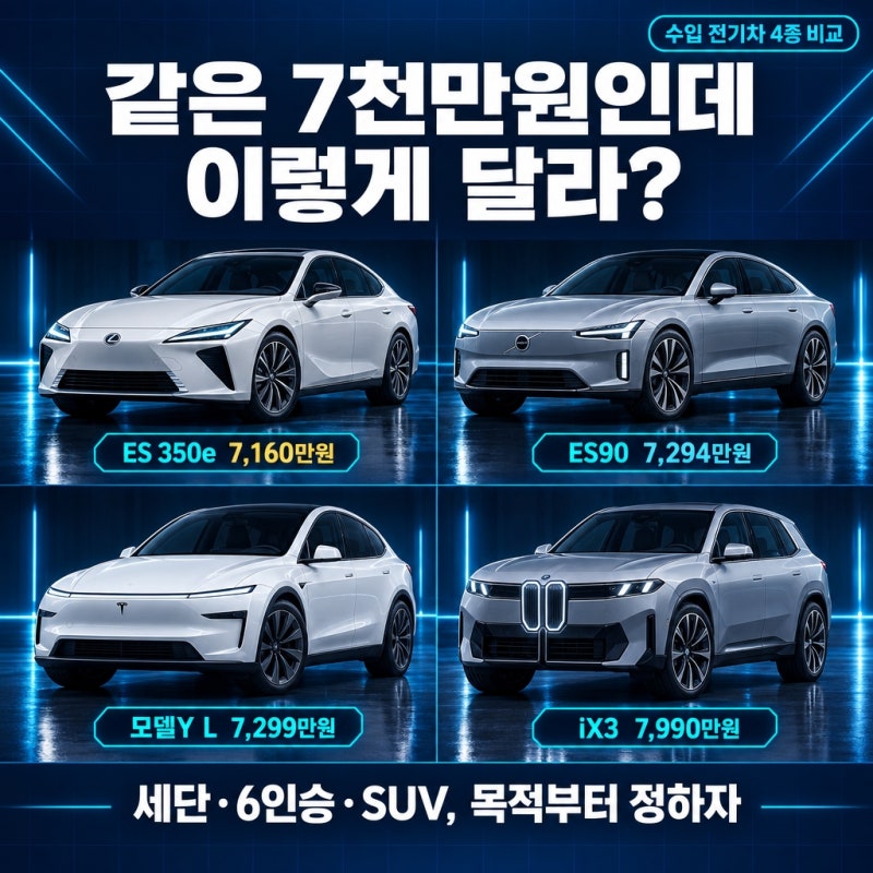"7천만원 있으면,,,," 세단·6인승·SUV 전기차 4종(+렉서스 볼보 BMW 테슬라)