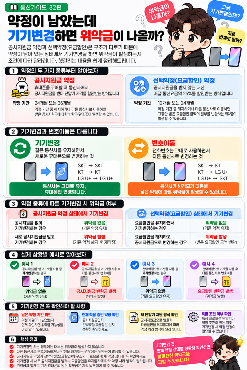 약정이 남았는데 기기변경하면 위약금이 나올까?