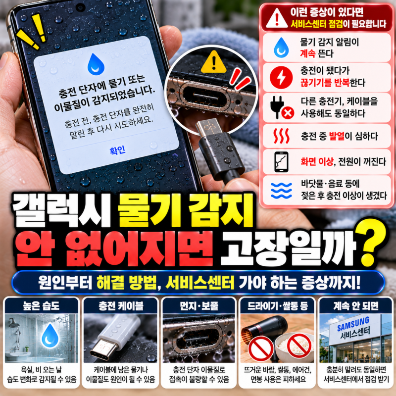갤럭시 물기 감지 안 없어지면 고장일까? 서비스센터 가야 하는 증상