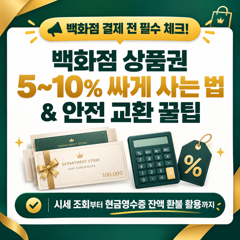 "백화점 상품권 5~10% 싸게 사는 법: 시세 확인부터 현금 교환소 안전 이용 꿀팁"