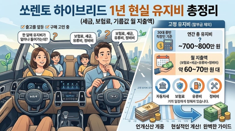 쏘렌토 하이브리드 1년 현실 유지비 총정리 (세금, 보험료, 기름값 월 지출액)
