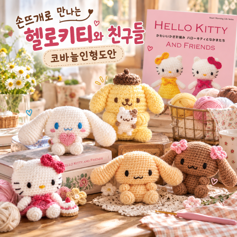 손뜨개인형 귀여움 한가득! 헬로키티 친구들 코바늘인형도안