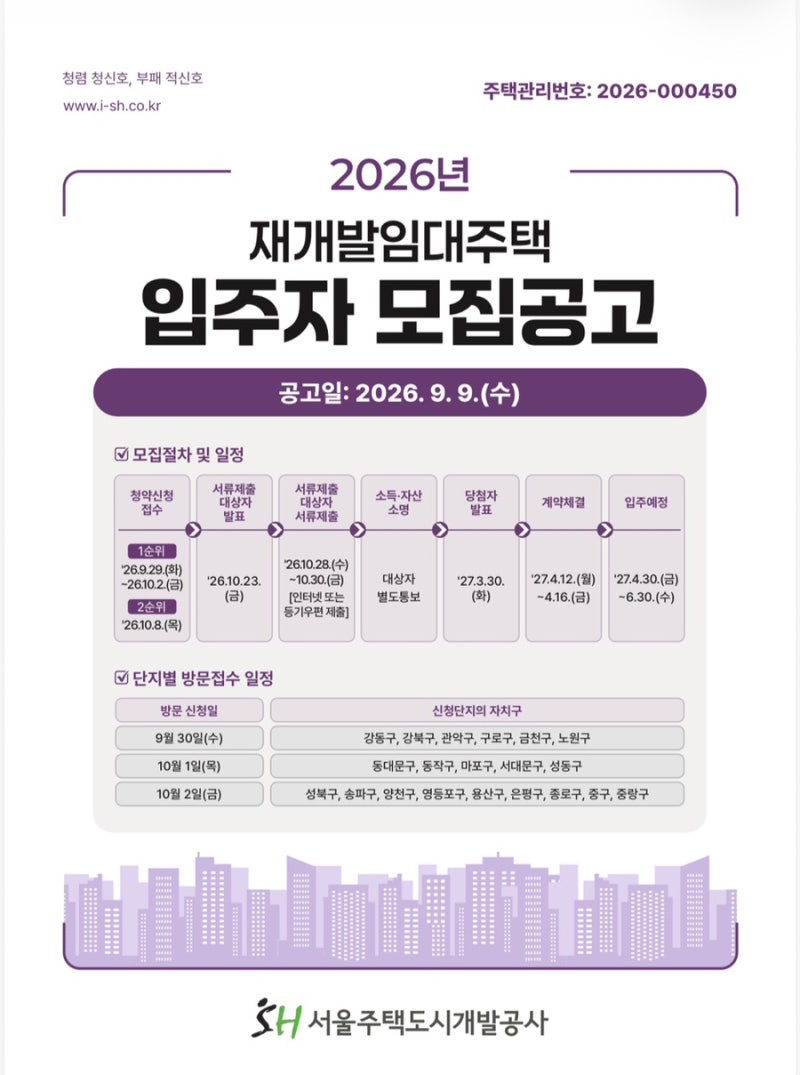 2026년 SH 재개발임대주택 입주자 모집 총정리 신청자격·소득기준·청약일정·공급단지