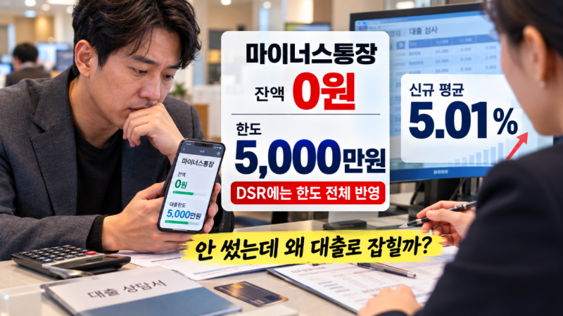 마이너스통장 금리 5.01% 시대, 5천만 원 쓰면 이자 얼마? 한도 및 DSR까지 계산 총정리