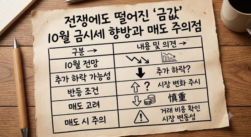 전쟁에도 떨어진 "금값" 10월 금시세 향방과 매도 주의점