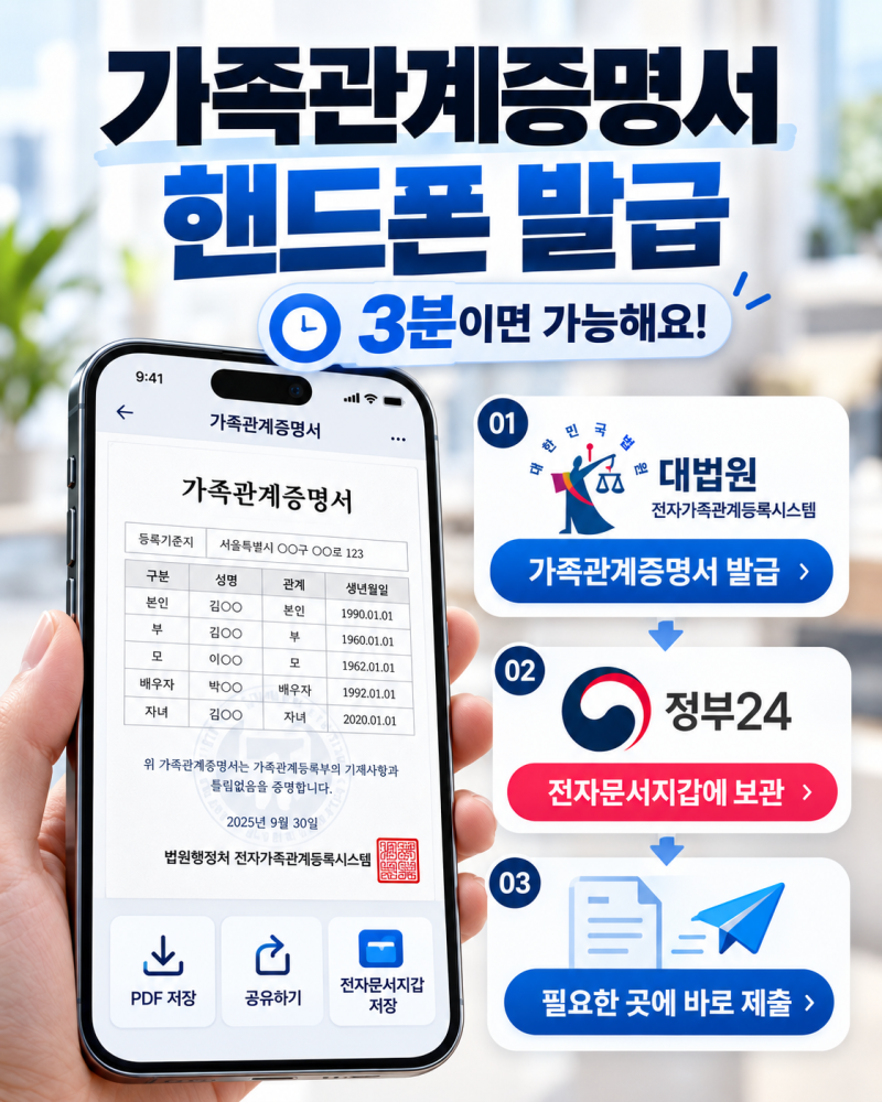 가족관계증명서 핸드폰으로 3분 발급? 모바일 전자문서지갑·PDF 저장 방법
