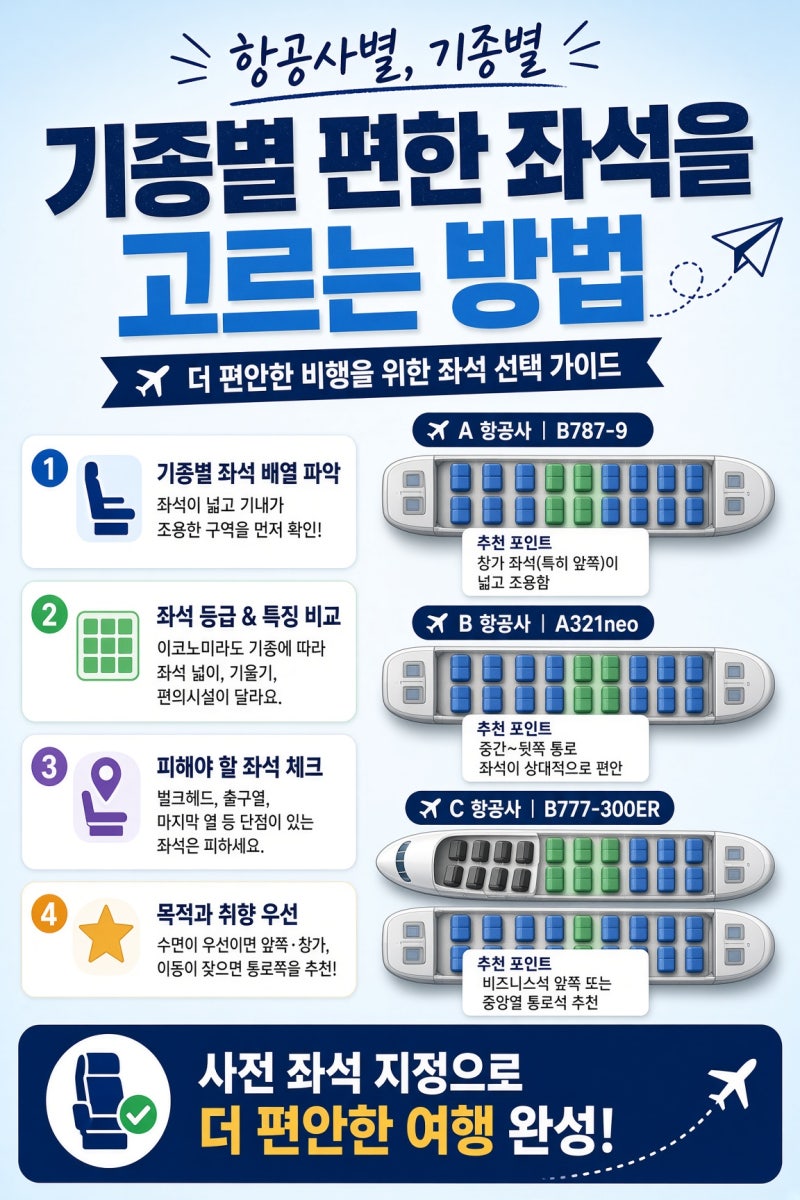 항공기 기종별 편한 좌석 고르는 법 (2026)