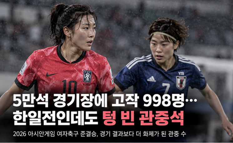 5만석 경기장에 고작 998명…한일전인데도 텅 빈 관중석, 일본도 놀랐다