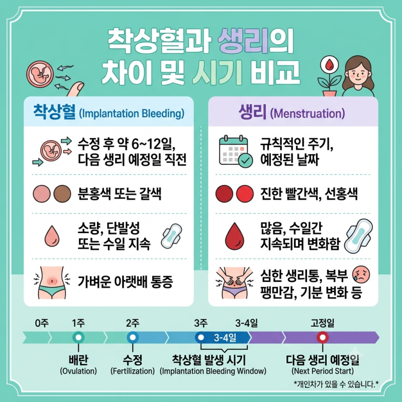 착상혈 나오는 시기와 생리 차이 정리 (임테기 타이밍, 색깔, 양 비교)
