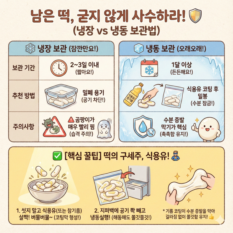 남은 떡국떡 절대 갈라지지 않게 보관하는 법! 냉장보관? 냉동보관?(feat. 초간단 떡볶이&떡라....