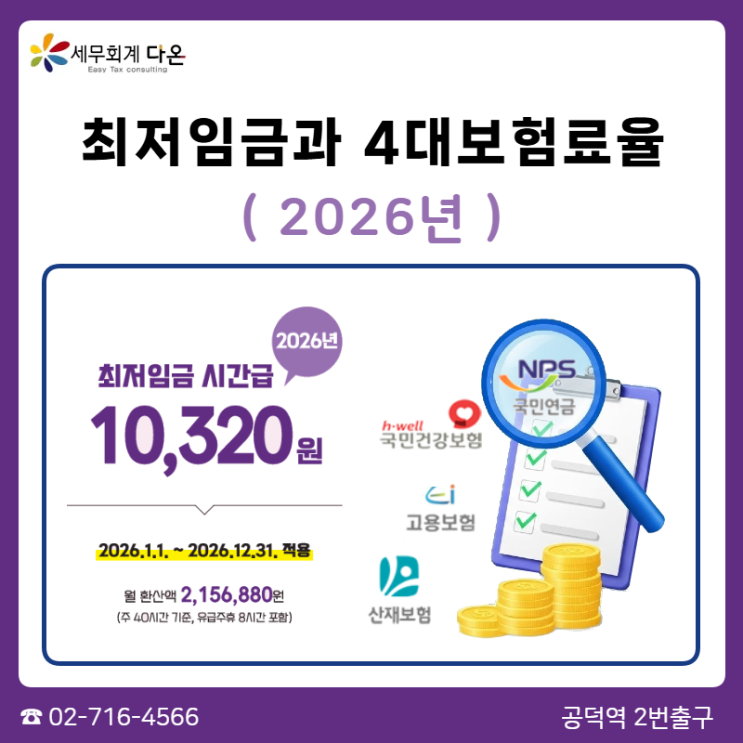  2026년 4대보험료율, 최저임금, 두루누리사회보험