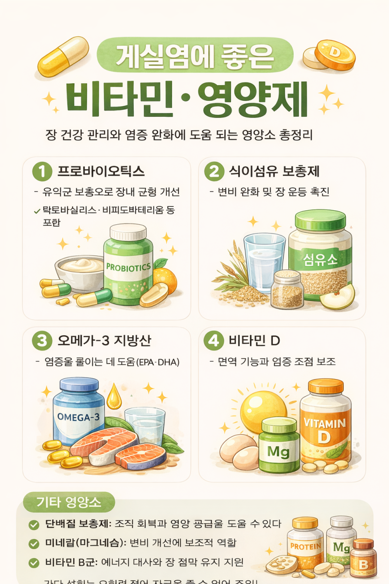 게실염 관리에 도움이 되는 비타민과 영양제 섭취 기준 정리