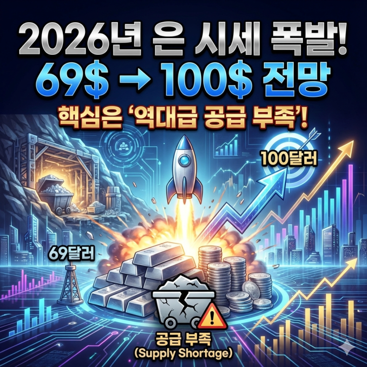  2026년 은 시세 전망 69->100달러, 공급 부족이 핵심인 이유