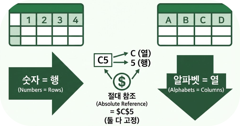 엑셀 행열 구분 방법 완벽 정리! 가로 세로 헷갈림 없이 외우는 꿀팁 : 네이버 블로그