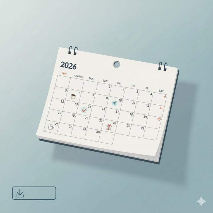  [나눔] "요즘 달력 구하기 참 힘들죠?" 직접 찾아낸 2026년 깔끔한 달력 공유