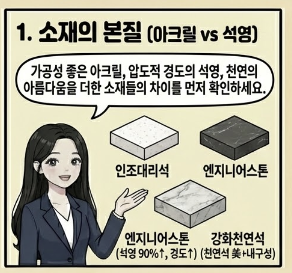  인조대리석 강화천역석 엔지니어스톤이란? 차이점 장단점 가격 차이