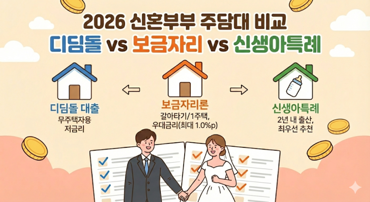  신혼부부 주택담보대출 비교 - 디딤돌 vs 보금자리론 vs 신생아특례, 나에게 유리한 대출은?