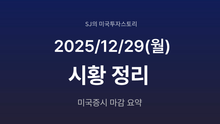  미국 증시 시황 [2025년 12월 29일(월)]｜연말 차익 실현 속 조정, FOMC 의사록 대기