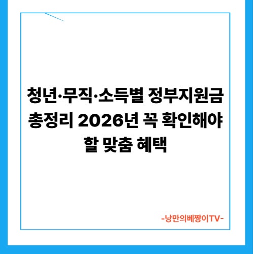 청년·무직·소득별 정부지원금 총정리｜2026년 꼭 확인해야 할 맞춤 혜택