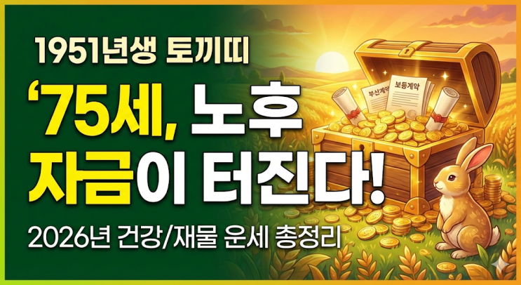  [1951년생 토끼띠] 2026년 운세 대공개! 75세, 노후 자금이 터진다? (건강/재물 총정리)