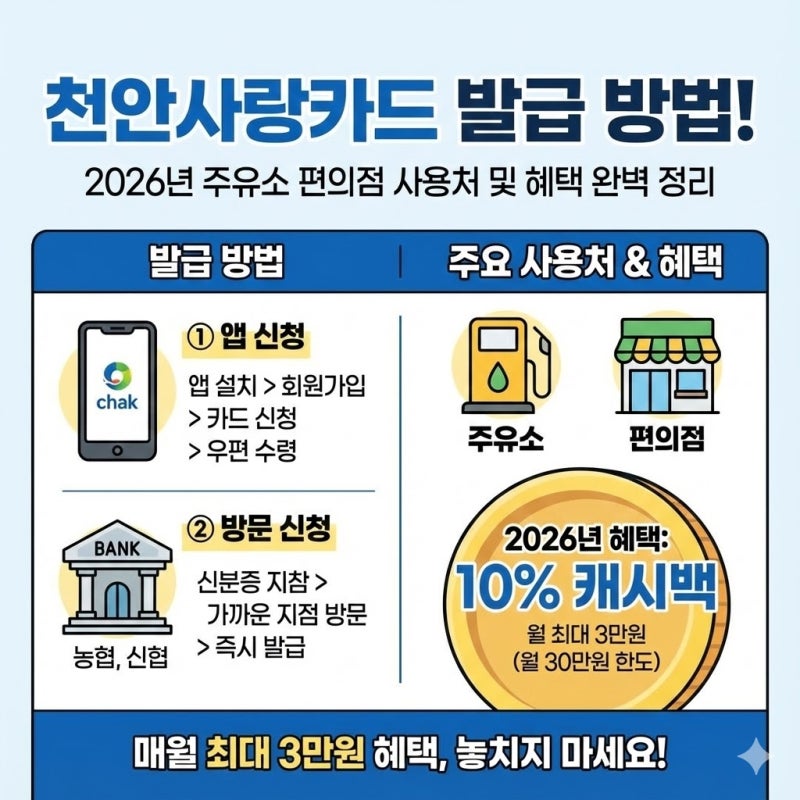 천안사랑카드 발급 방법! 2026년 주유소 편의점 사용처 및 혜택 완벽 정리