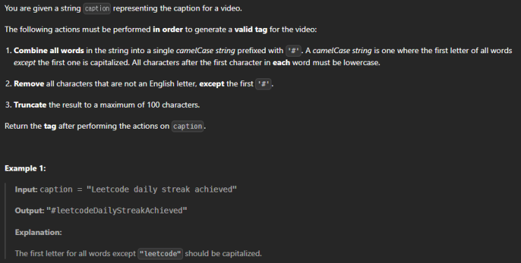 JAVA_LeetCode 3582_Generate Tag for Video Caption