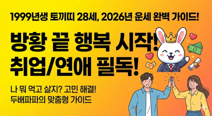  [1999년생 토끼띠] 2026년 운세 완벽 가이드! 28세, 방황 끝 행복 시작 (취업/연애 필독)