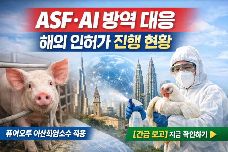  ASF·조류독감(AI) 확산 대응, 퓨어오투 이산화염소수의 해외 방역 적용과 각국 인허가 진행 현황