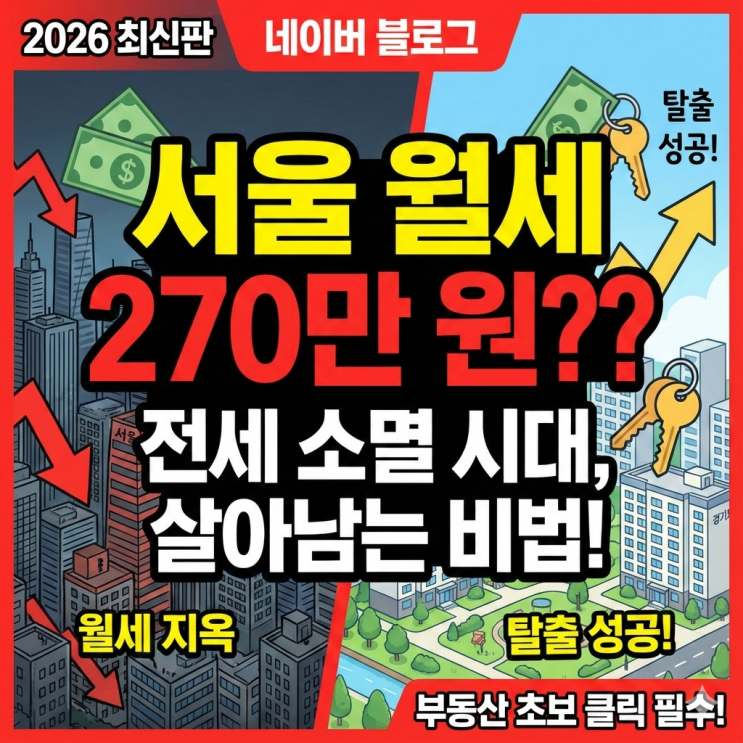  [부동산 초보] 서울 월세 270만 원? 전세 소멸 시대, 살아남는 현실적 방법 (2026년 최신판)