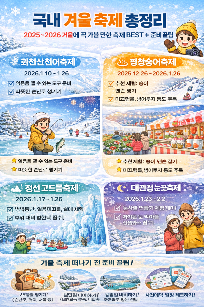 국내 겨울 축제 총정리｜2025~2026 겨울에 꼭 가볼 만한 축제 BEST + 준비 꿀팁