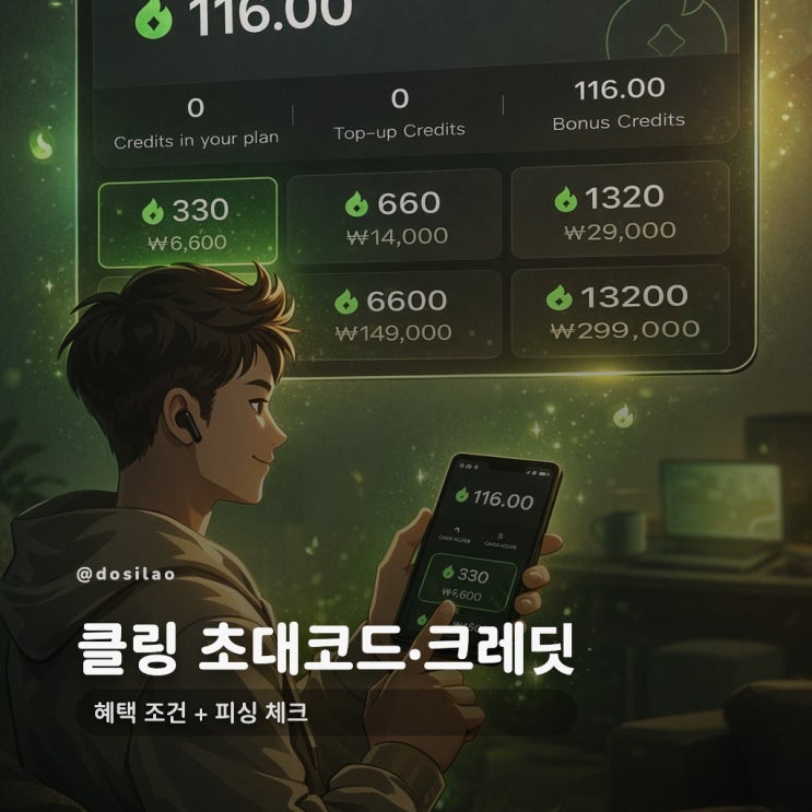  클링 초대코드·크레딧 체크