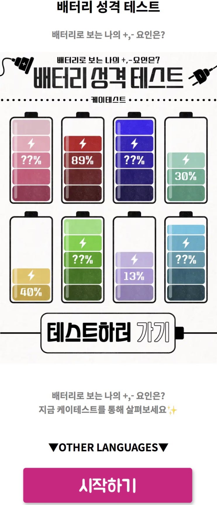  배터리 성격 테스트, 배터리로 보는 나의 +, - 요인은 무엇일지 알아보기!