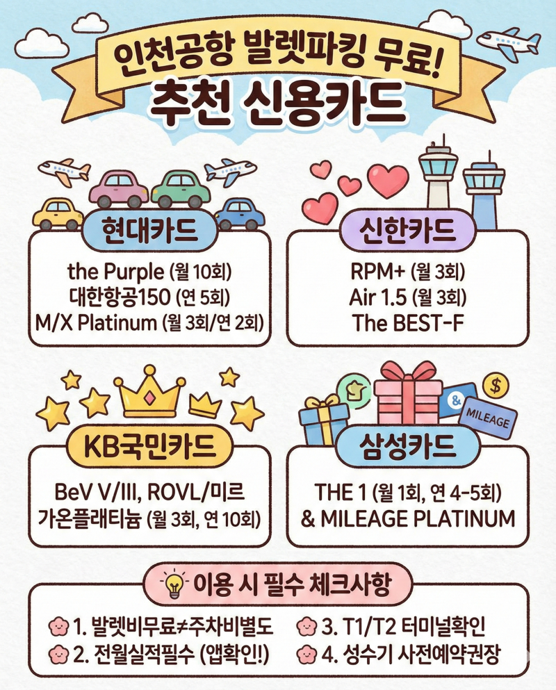 해외여행 준비 인천공항 무료 발렛파킹 되는 카드