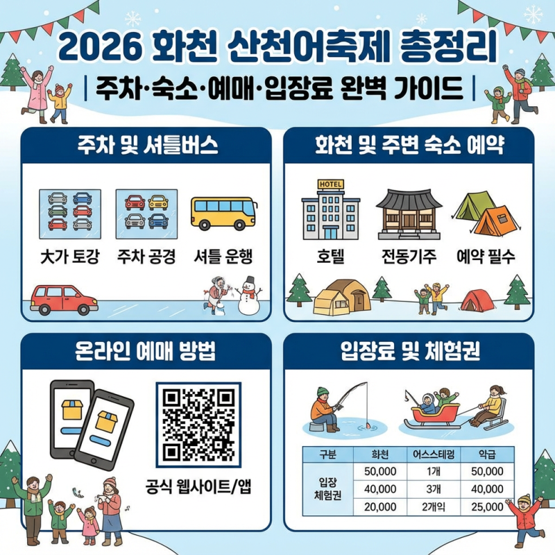 2026 강원도 화천 산천어축제 총정리 | 주차·숙소·예매·입장료 완벽 가이드