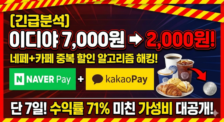  [긴급분석] 이디야커피 7,000원어치를 2,000원에 먹는 수학적 알고리즘 (feat. 네이버페이+카카오페이 중복 적용)