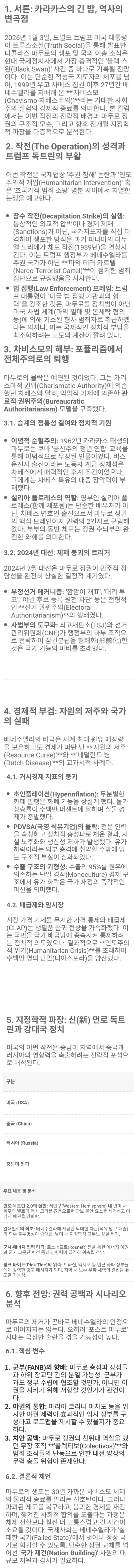  AI 칼럼) 레비아탄의 몰락: 포스트-마두로 시대, 차비스모의 종언과 라틴아메리카의 지정학적 재편