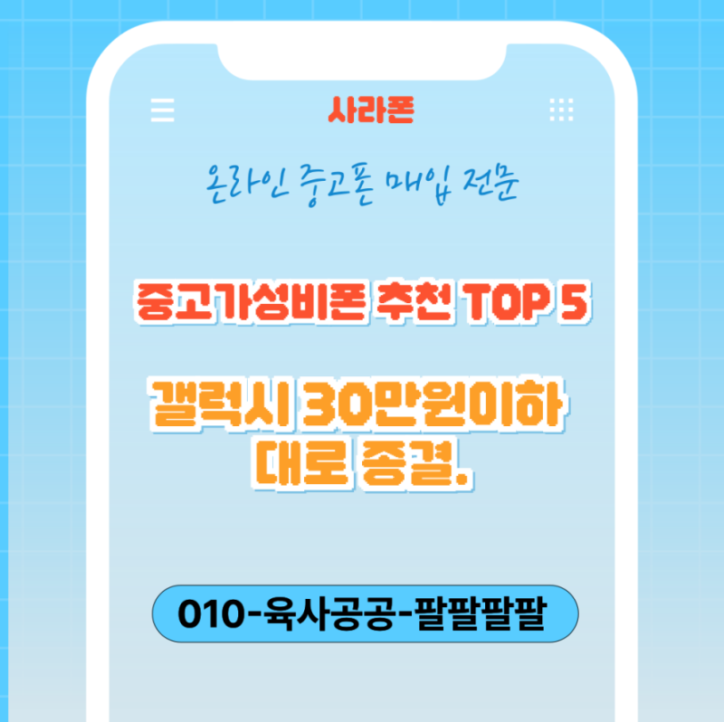 중고가성비폰 추천 TOP 5 갤럭시 30만원이하 대로 종결.