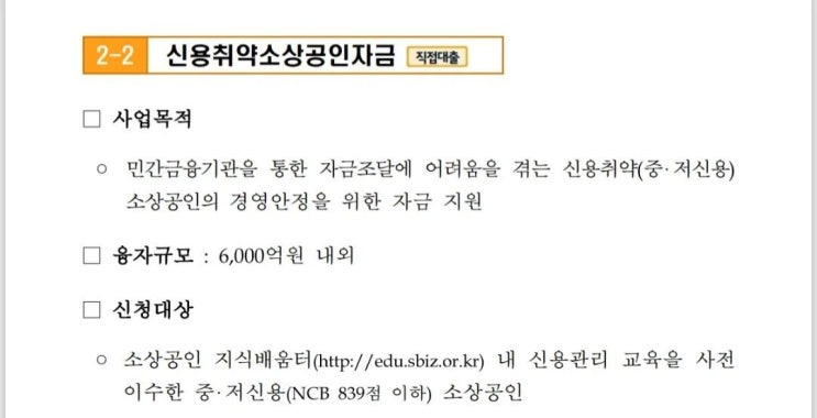  [신용취약 소상공인자금 지원]