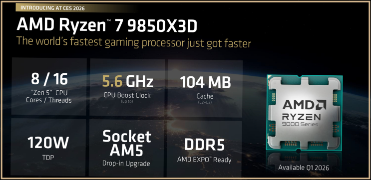  AMD 라이젠 7 9850X3D 공식 출시