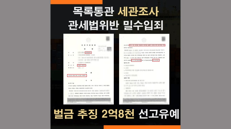  관세법위반 성공사례: 목록통관 1788회 적발, 추징금 2.8억 선고유예로 면제