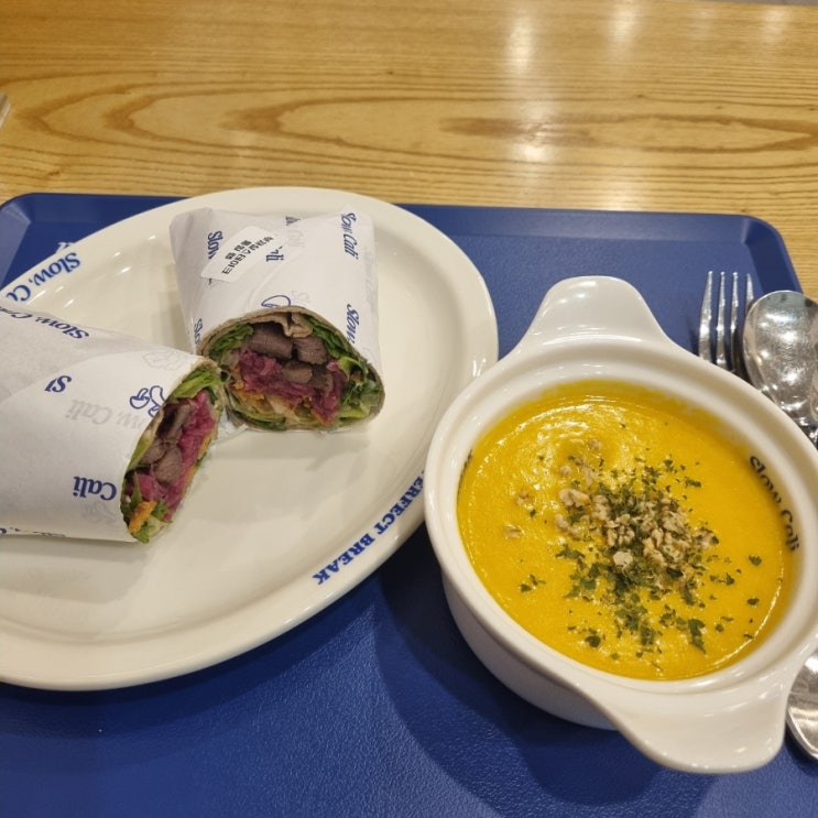  고양스타필드맛집 슬로우캘리 고양삼송점 부채살 랩과 단호박 스프