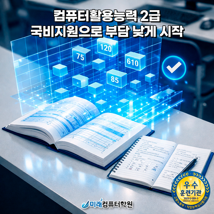  부산 국비지원 컴퓨터활용능력 2급 준비, 엑셀 실전실무 심화학습까지 한 번에 배우는 미래컴퓨터학원