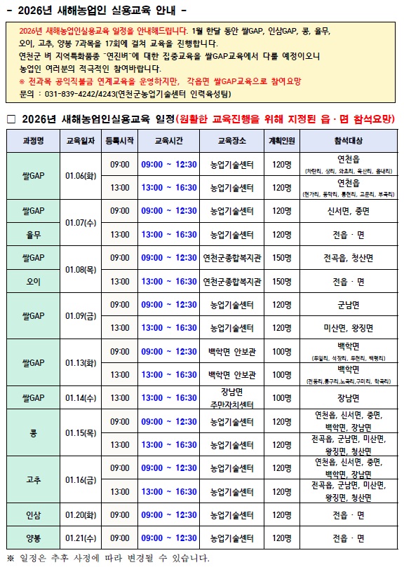  2026년 영농교육 새해농업인실용교육 연천군